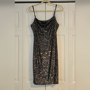 White House Black Market Glittering Black Midi Dress